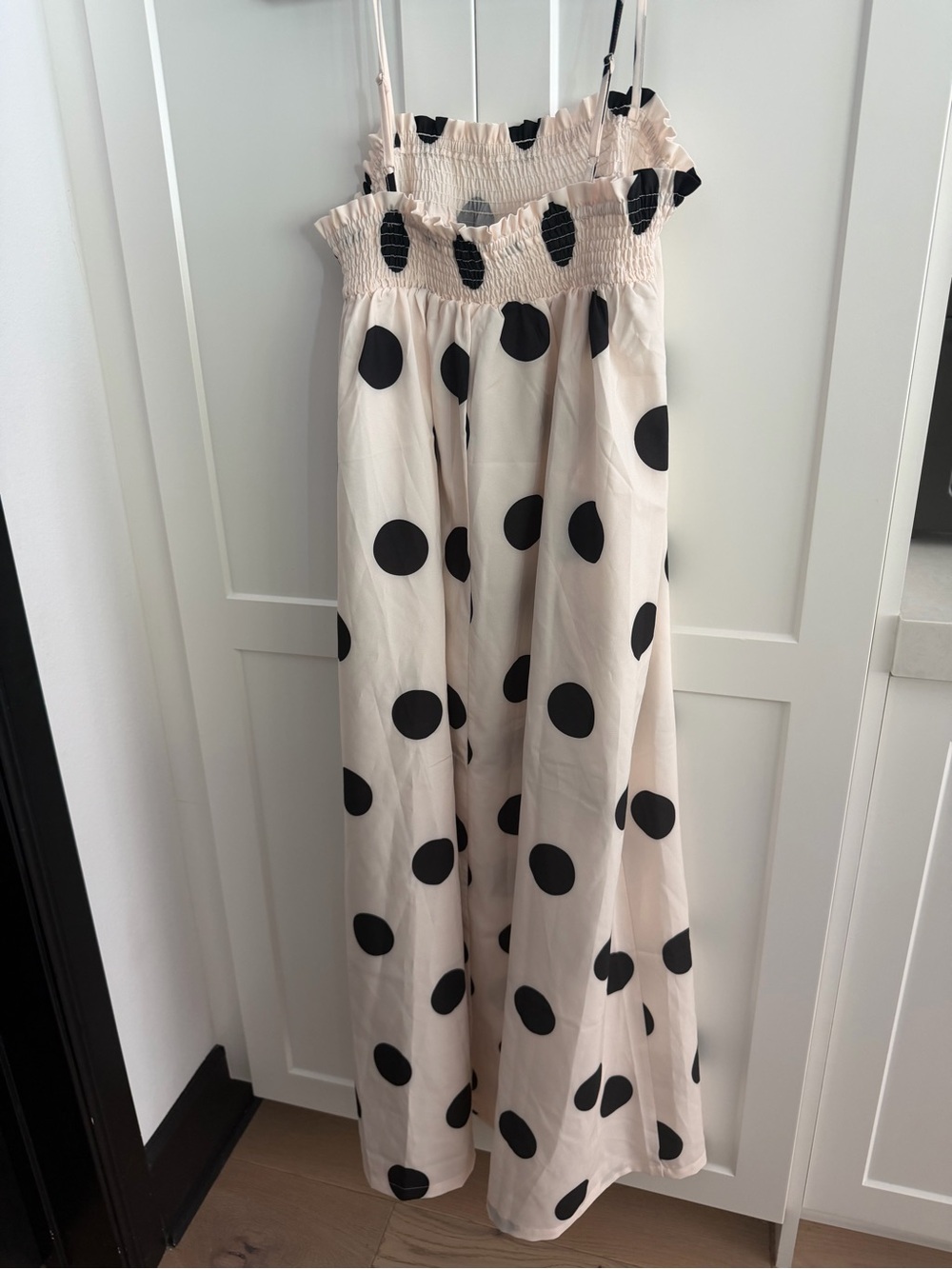 Polka Dot Maxi Skirt - Cream with Black Dots Size Medium